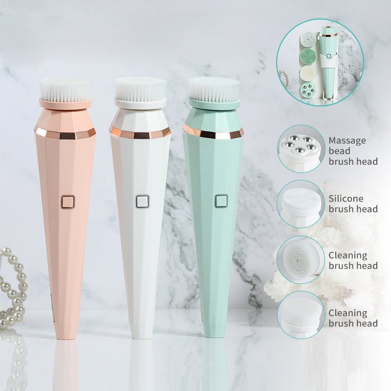 4 In 1 USB Rechargeable Electric Facial Cleansing Brush Soft Skin Care Portable Massager Face Brush Deep Cleaning Device - Bloomy Care